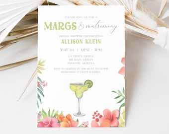 Margarita Bridal Shower Invitation Template, Margs And Matrimony Invite Editable Printable, Bridal Shower Fiesta Instant Download, LLP76