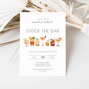 Couples Shower Bar Cart, Wine and Whiskey Shower Invite, Stock the Bar Couples Shower Invite, Sip and Stock, Cocktail Party Couples, LLP225