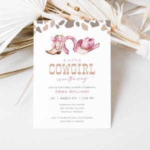 A Little Cowgirl Is On The Way Baby Shower Invitation, Cowgirl Theme Baby Shower Invite Editable, Country Baby Shower Template, LLP227