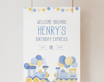 Train Theme Birthday Welcome Sign, Chugga Chugga Welcome Sign, All Aboard Train Party Decor, 2nd Birthday Train Party, Editable Sign, LLP257
