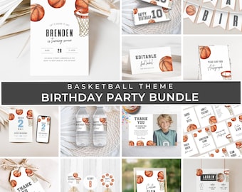 Basketball Birthday Party Template Bundle, Editable Basketball Theme Decor Printable, Basketball Party Signs, Favors, Invitations, LLP216