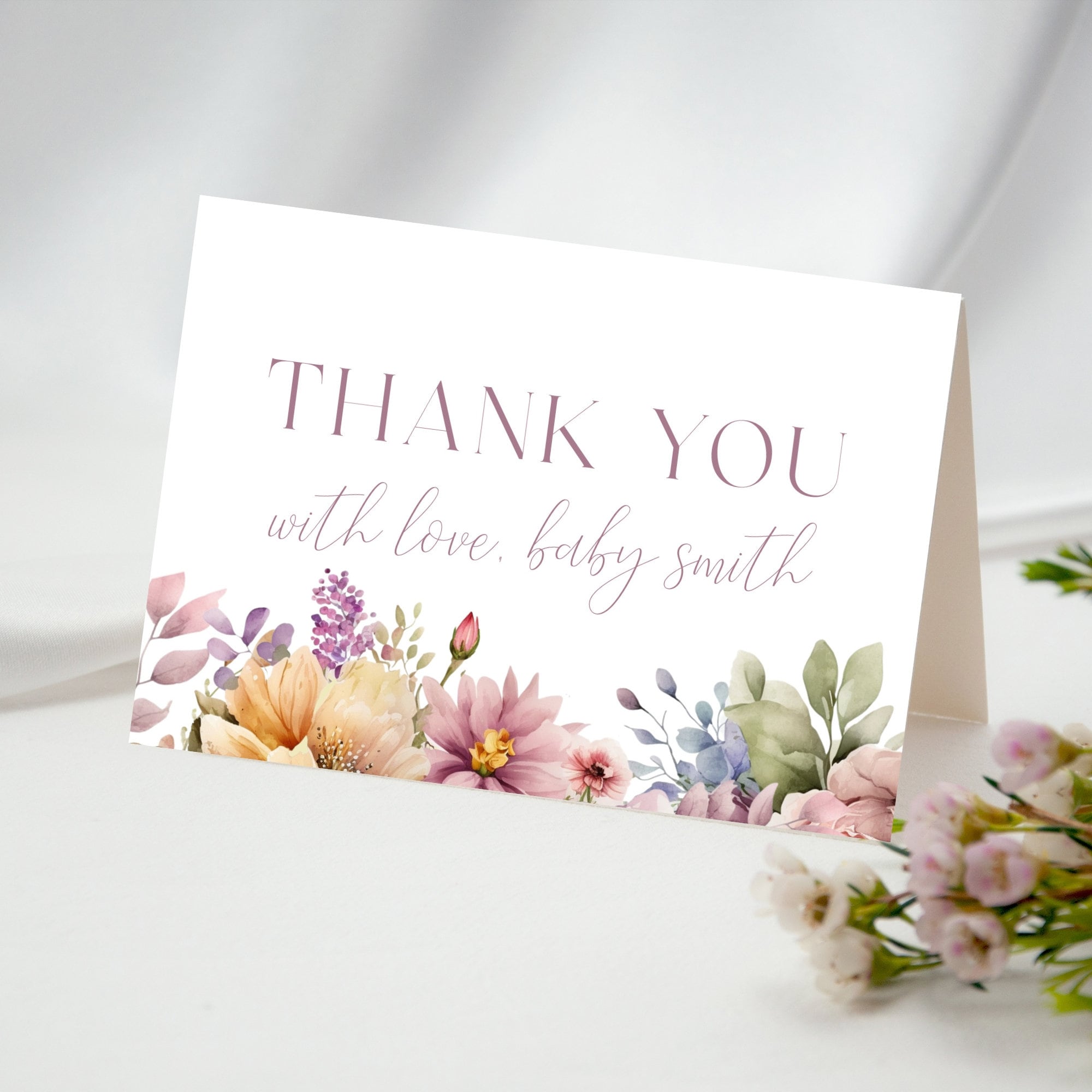 Thank You Card Baby in Bloom Baby Shower, Editable Floral Thank You ...