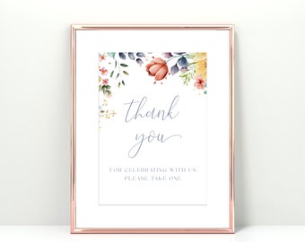 Thank You For Coming Sign, Favors Sign Template Printable, Please Take One Sign Wildflower, Baby In Bloom Shower Sign Instant Download LLP62