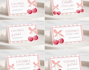 Cherry Buffet Card Editable Template, Cherry On Top Party Decor, Cherry Food Labels Printable, Cherry Sweet Birthday, LLP249