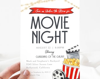 Plantilla de invitación para noche de cine, Noche de cine en el patio, Fiesta de cine con descarga instantánea, Fiesta de cine editable, Fiesta de cine al aire libre, LLP101
