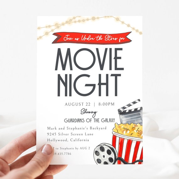 Movie Night Invite Template, Backyard Movie Night, Movie Party Instant Download, Movie Night Party Editable, Outdoor Movie Party, LLP101