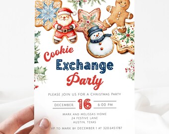 Christmas Cookie Exchange Invite Template, Cookie Exchange Invite Digital, Editable Holiday Party Invite Cookie Swap, Cookie Party, LLP155