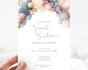 16th Birthday Party Invite Girl, Sixteenth Birthday Invite, Sweet Sixteen Invitation Digital Editable Template, Instant Download, LLP196