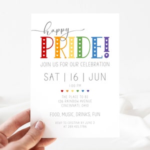 Modèle d'Invitation fête de la fierté, Happy Pride arc-en-ciel, invitation de fête LGBTQ numérique, fête de la fierté gaie imprimable, célébration de la fierté LLP109