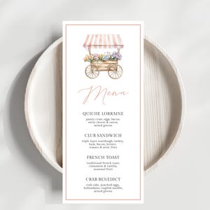 Frisch aus dem Marktbrunch-Menü, sie ist aus dem Marktmenü bearbeitbar, Brautbrunch-Menü Floral Pink, rosa Brautdusche druckbar, LLP240