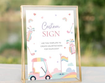 Golf Birthday Party Custom Table Sign, Pink Golf Theme Party Sign, Golf Party Printable Decor Editable Template, Girl Par-Tee Sign, LLP260