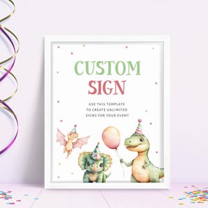 Pink Dinosaur Custom Sign Template, Dinosaur Theme Party Sign Pink, Pink Sign Template Dinosaur Birthday, Girls Dinosaur Party Decor, LLP160