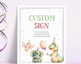 Pink Dinosaur Party Table Sign, Sign Template Girl Dinosaur Birthday Party, Dinosaur Theme Party Sign Pink, Girl Dinosaur Party Decor LLP160