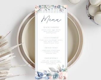 Tea Party Menu Template, Printable Menu Card, Bridal Shower Menu Editable, Baby Shower Menu, Floral Brunch Tea Menu, Instant Download, LLP61