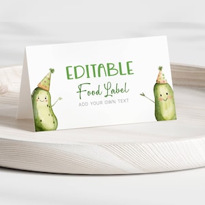 Modello di etichetta alimentare per compleanno a tema sottaceti, carta per tenda alimentare modificabile, etichetta alimentare a tema sottaceti, decorazione per compleanno a tema sottaceti Download immediato LLP204
