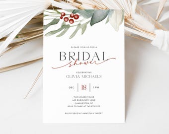 Invitación para despedida de soltera navideña, invitación editable para despedida de soltera festiva, plantilla imprimible para despedida de soltera de invierno, LLP31