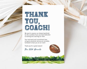 Football Coach Thank You, Coach Appreciation Card, Coach Thank You Card, Custom Coach Gift Football Card, Editable Thank You Coach, LLP171