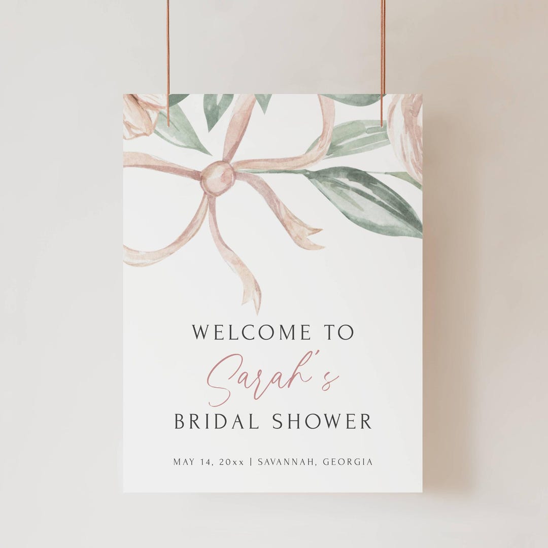 Tying the Knot Welcome Sign Template, Pink Bow Bridal Shower Sign ...