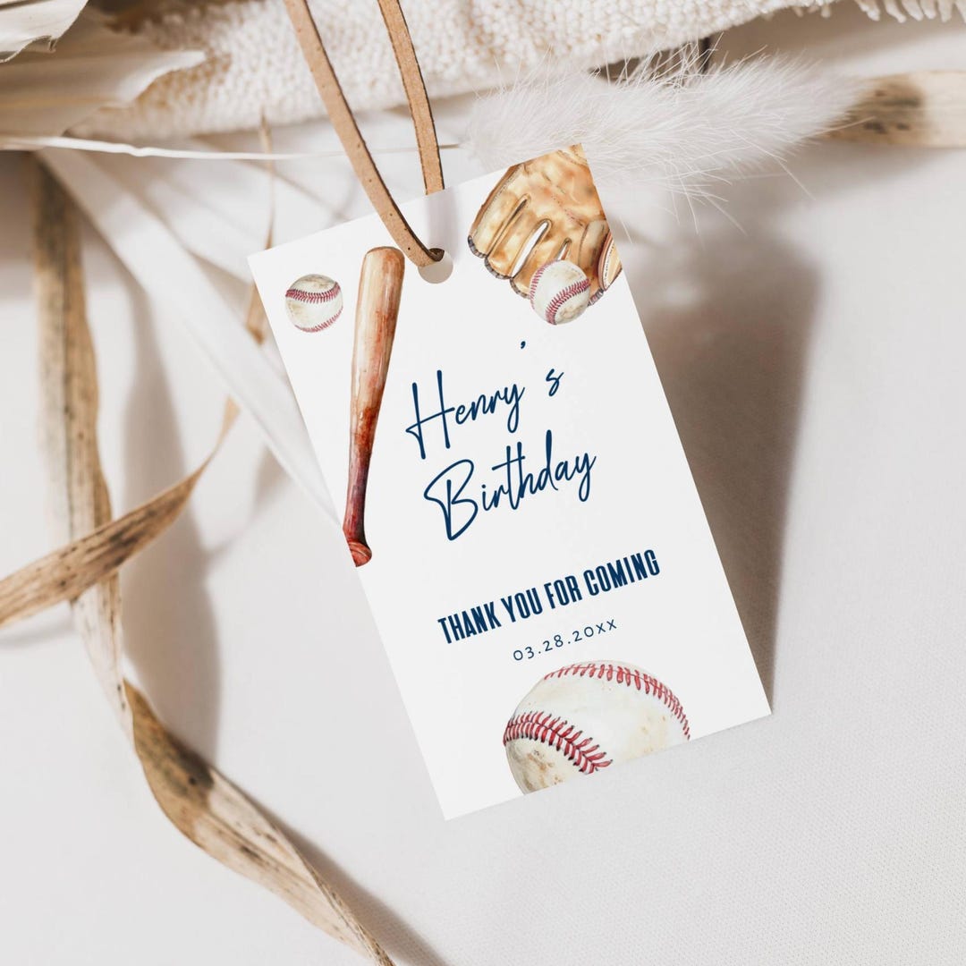 Baseball Birthday Party Favor Tag, Printable Baseball Thank You Tag ...