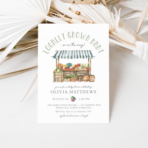 Locally Grown Baby Shower Invitation Template, Farmers Market Baby Shower Printable, Gender Neutral Homegrown With Love Baby Shower, LLP128