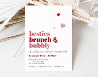 Galentine's Day Brunch Invite Template, Valentine's Day Brunch Editable, Girls Brunch Invitation Digital, Besties Brunch Bubbly, LLP202