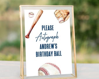 Baseball Geburtstagsdekor, Autogramm Baseball Schild Vorlage, Baseball Geburtstagszeichen, Sport Geburtstagsdekor Zeichen bearbeitbar druckbar, LLP217