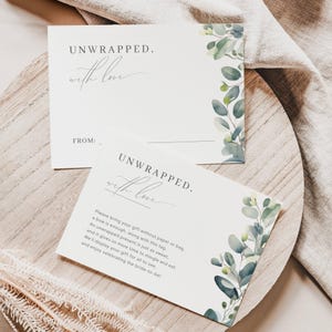 Unwrapped Gifts Shower Insert Card, No Wrapping Please, Eucalyptus Display Shower Card, Enclosure Card Shower Unwrapped Presents, LLP70