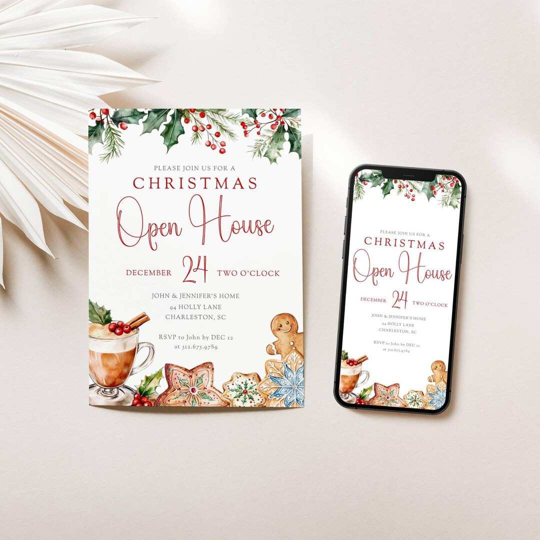 Christmas Open House Invite Template, Holiday Party Invitation ...