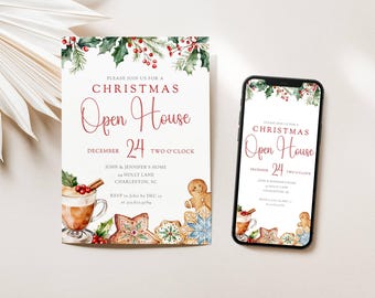 Christmas Open House Invite Template, Holiday Party Invitation, Christmas Coffee Invite Digital, Holiday Open House, Printable Xmas, LLP156