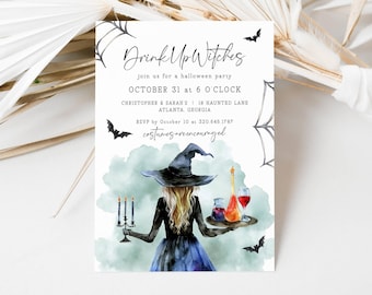 Drink Up Witches Halloween Party Invite Template, Halloween Costume Party Invite Witch, Adult Halloween Cocktails Digital Editable, LLP134