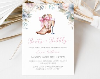 Boots and Bubbly Bridal Shower Invite Template, Western Bridal Shower, Editable Cowgirl Bridal Shower, Boots Bridal Shower Country, LLP219