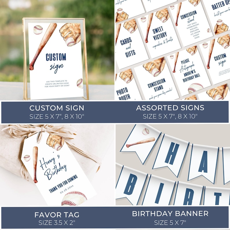 Baseball Design. Sign Template Baseball Birthday Template Bundle, Editable Baseball Theme Decor ...