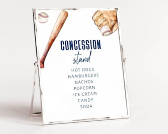 Cartello per stand di concessioni di baseball, decorazioni per compleanni di baseball, modello di cartello per baseball, cartello per decorazioni per feste sportive modificabile stampabile Rookie, LLP217