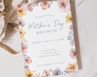 Mother's Day Brunch Invite Template, Garden Party Invitation Printable, Editable Spring Floral Invite, Mothers Day Digital Download, LLP218