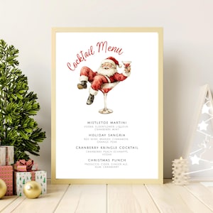 Weihnachts-Cocktail-Menü Schild Vorlage, Urlaub Party Bar druckbare, Cocktailbar Weihnachten, Weihnachtsfeier Martini Getränk Spirituosen Santa, LLP149