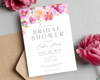 Spring Floral Bridal Shower Invitation, Instant Download, Bridal Brunch, Pink Wedding Shower Invite, Editable Template, LLP29