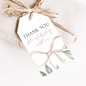 Favor Tags Bridal Shower Tying The Knot, Pink Ribbon Bow Shower Favor Tags, Baby Shower Gift Tag Pink, Printable Tag Instant Download, LLP59
