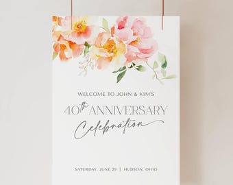 Milestone Anniversary Welcome, 40th Anniversary Welcome Sign, Welcome Sign 40th Anniversary, Ruby Anniversary Sign, Editable Template LLP602