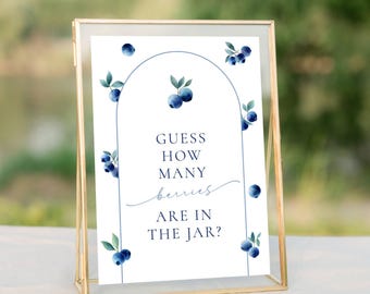 Vermutlich wie viele Dusche Tisch Schild, Beere Sweet Baby Shower Spiel Blaubeere, Blaubeere Thema Tisch Schild Druckbare Vorlage, LLP262