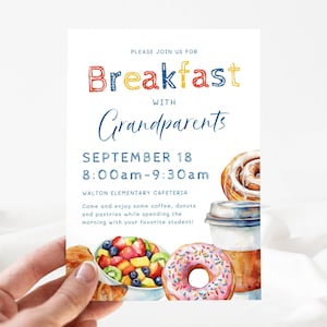 Einladung zum Großelterntag, Schulgroßelterntag, Frühstück mit den Großeltern einladen bearbeitbar, Großelterntag-Digitaleinladung LLP138