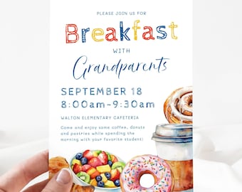 Invito per la festa dei nonni, festa dei nonni a scuola, invito modificabile per la colazione con i nonni, invito digitale per la festa dei nonni LLP138