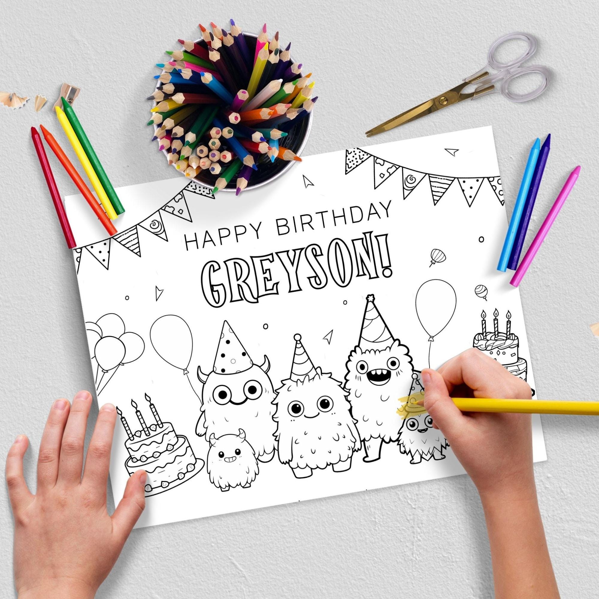 Monster Birthday Party Coloring Page, Birthday Party Activity Page ...