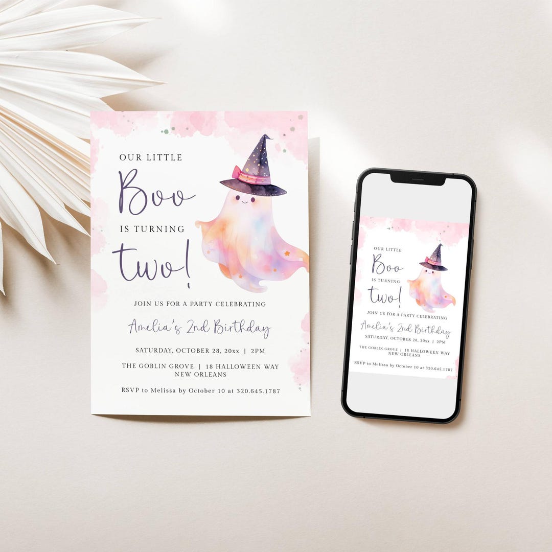 Little Boo is Turning Two Invite, Ghost Halloween 2nd Birthday Invite ...