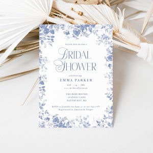 Toile Bridal Shower Invitation Something Blue Before I Do Template, French Blue Toile Bridal Shower Invitation Editable, Blue Toile, LLP108