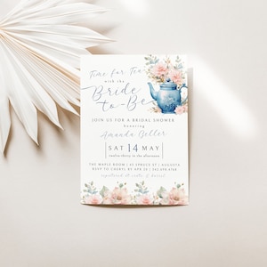 Tea Party Bridal Shower Invitation, Instant Download, Tea with the Bride to Be Invite, Printable Template, Spring Shower Invitation, LLP36