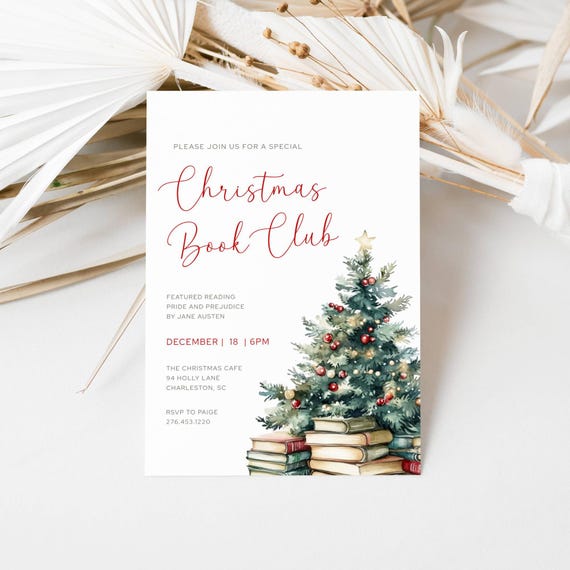 Christmas Book Club Invite Template, Book Club Christmas Digital, Holiday Book Club, Women Book Club Invite, December Book Club Party LLP104