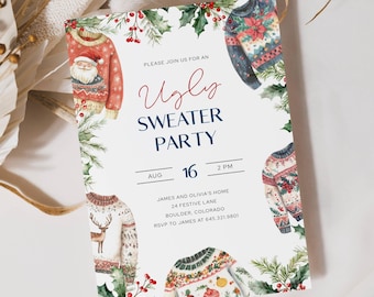 Christmas Sweater Holiday Party Contest Invite, Ugly Christmas Sweater Party Invitation Template, Ugly Sweater Holiday Party Invite, LLP150