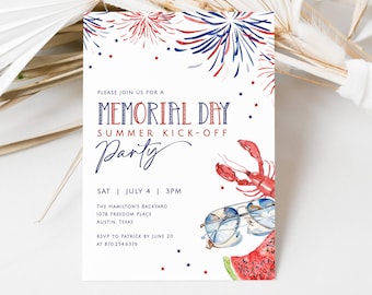 Memorial Day Weekend Invitation, Summer Kick Off Party Invite, Digital Memorial Day Invite, Memorial Day Cookout Invite Editable, LLP81