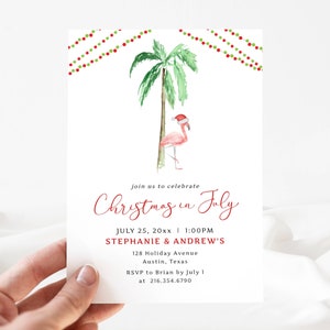Christmas In July Pool Party Invite, Printable Invitations Christmas In July, July Christmas Invite Editable, Flamingo Party Invite, LLP117