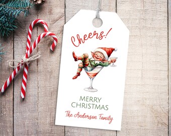 Proost cadeaukaartjes, kerst martini cadeaukaartje, aangeschoten elf cadeaukaartjes afdrukbaar, gepersonaliseerd kerstkaartje, kerstcocktail cadeaukaartjes LLP39